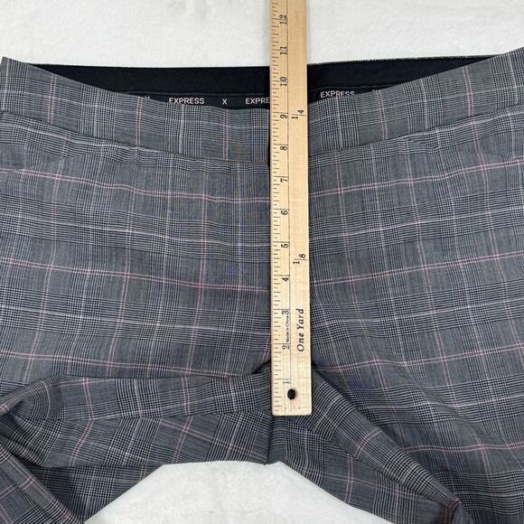 Express Editor Glen Check Plaid Straight Leg Cuffed Crop Dress Pants Grey Pink 8 - Picture 11 of 13
